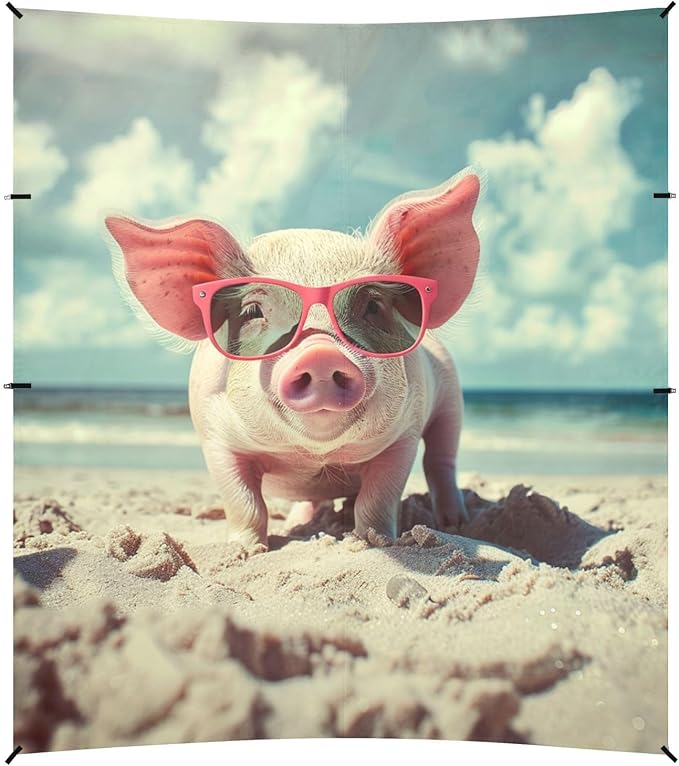 ALAZA Funny Pig with Sunglasses on The Beach Beach Tent Sun Shelter Portable Canopy Sunshade for Outdoor Camping Picnics Backyard Fun 10x9 ft
