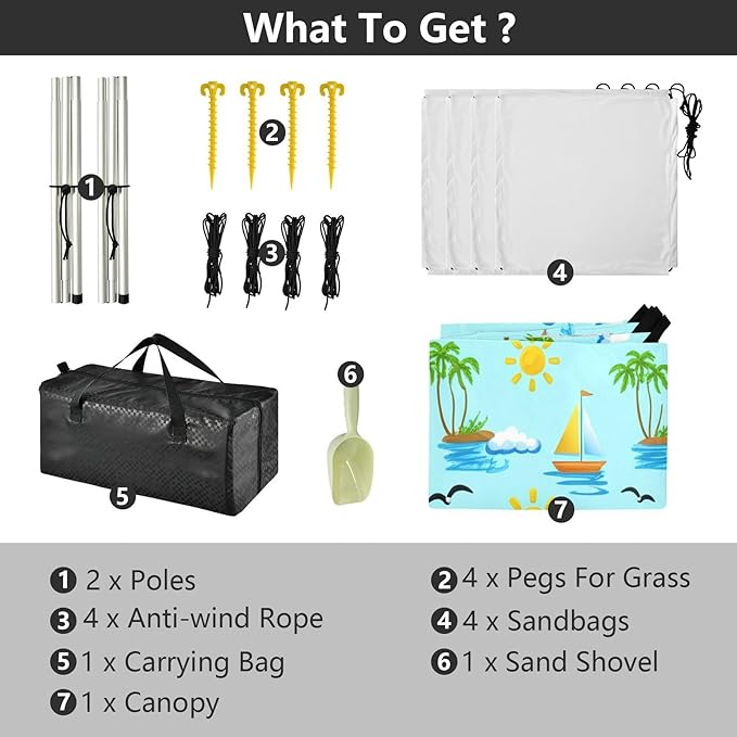 xigua Landscape Beach Tent Sun Shelter with Carrying Bag - Silver Coated Oxford Fabric Beach Canopy for Beach Camping Fishing - Includes Windproof Ropes Sandbags &amp Stakes