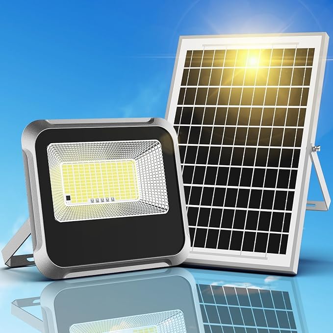 100W Solar Lights Outdoor 10000LM LED Automatic Light with 10000mAh Battery180°Wide Angle Waterproof Outside Solar Powered Security Flood Light and 8.2ft Cable with Radar Remote Control for Pathway