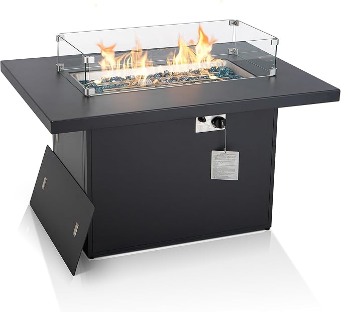 BULEXYARD 43 Aluminum Propane/Natural Gas Fire Pit Table 60000 BTU Rectangle Outdoor Patio Firepit Table with Cover Lid &amp Wind Guard Modern CSA-Certified Fireplace for Outside Patio Dark Gre