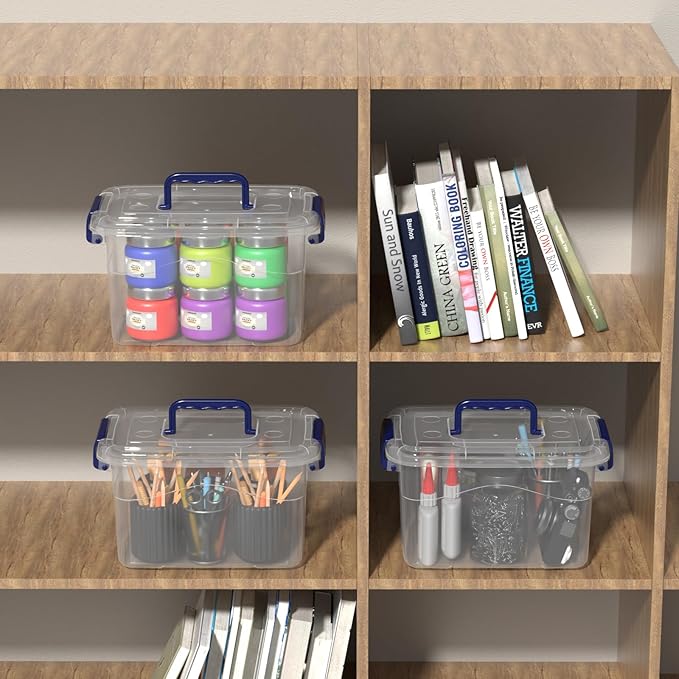 6-Pack 5 Quart Plastic Storage Box with Handle Clear Storage Bin