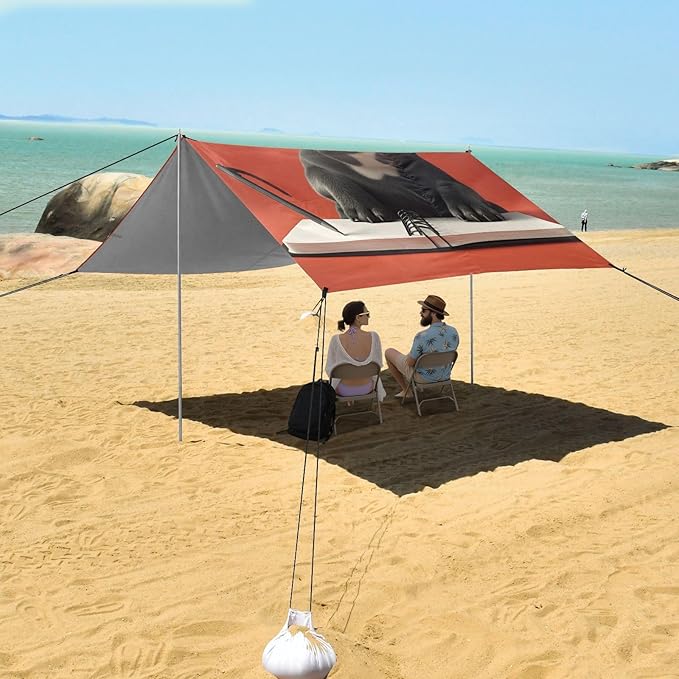ALAZA Cute Puppy French on Red Beach Tent Sun Shelter Portable Canopy Sunshade for Outdoor Camping Picnics Backyard Fun 10x9 ft