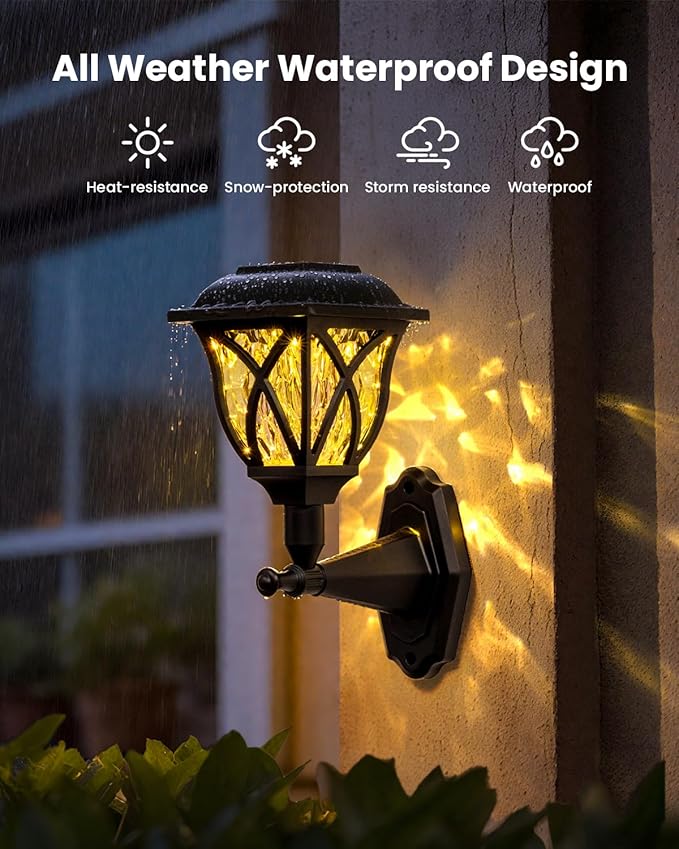 TISEJOY Solar Wall Lights Outdoor Waterproof Warm White Solar Powered Decorative Lights with Auto On/Off for Garden Fence Patio House Backyard Decor (4 Pack)