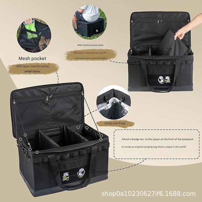 Camping Gear Storage Bag – Tactical Outdoor Equipment Organizer Waterproof Foldable Utility Tote with Clips Straps &amp Plastic Bags(Khaki62L(softpackage))
