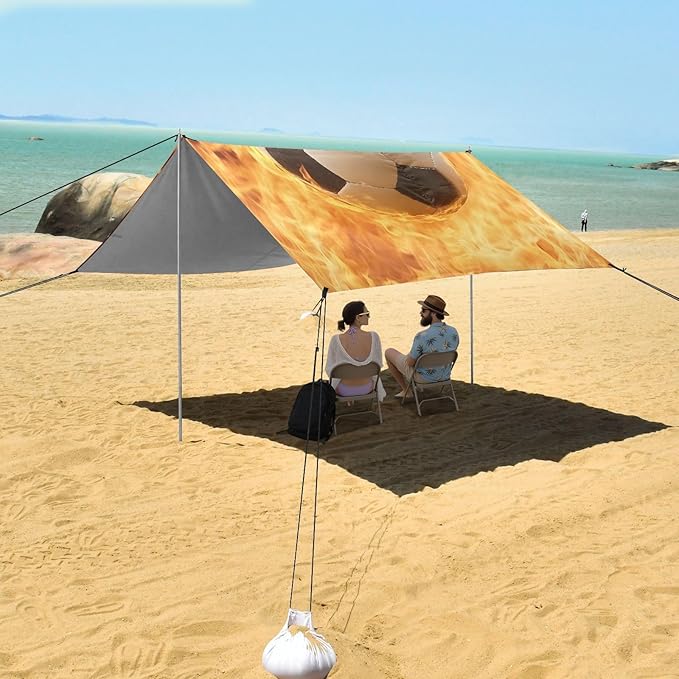 ALAZA Fire Background Football Beach Tent Sun Shelter Portable Canopy Sunshade for Outdoor Camping Picnics Backyard Fun 10x9 ft