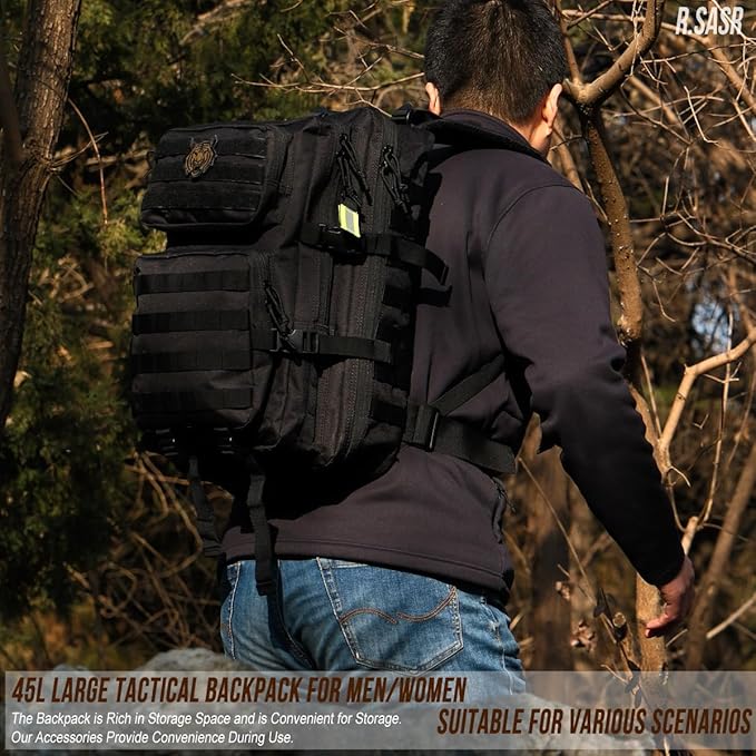 45L Tactical Backpack for Men Women Military Assault Pack with MOLLE Large 3 Day Bug Out Bag for Hiking Camping