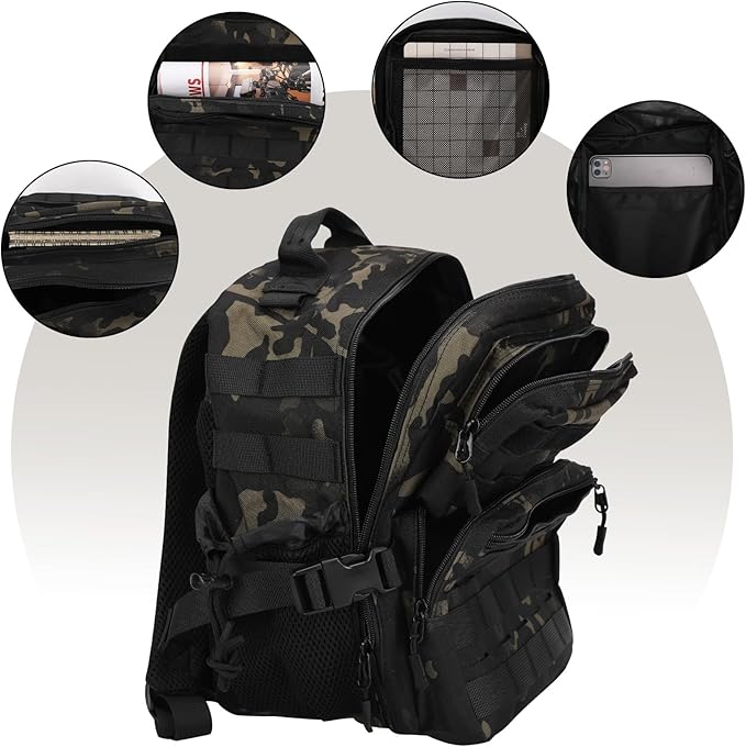 9L Mini Tactical Backpack for Men WomenSmall Military Tactical Backpack for SportGymHikingTravelCamping(Black Camo)