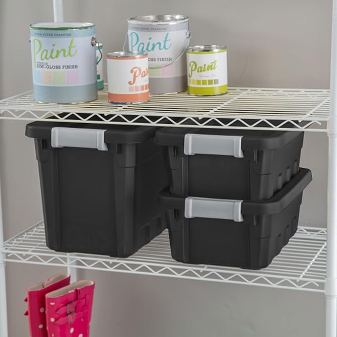 Sterilite 18-Pack Plastic Storage Bins with Lids Stackable Containers 7.5 Gallon Black