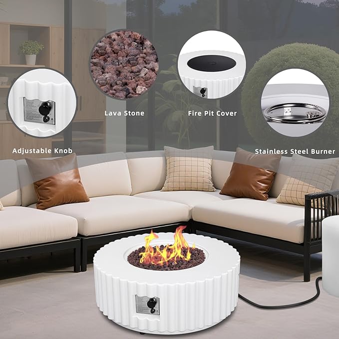 Afterglow Firepits All Terrafab External Gas Tank for Outdoor Use Round 50000Btu White