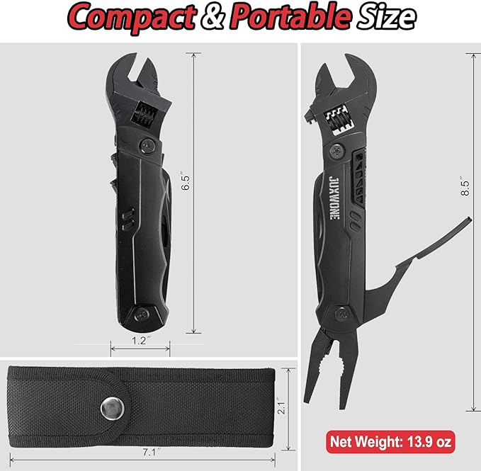 19-in-1 Multitool Wrench – Stainless Steel Adjustable Wrench with Pliers Knife Wire Cutter Saw Screwdrivers – Compact EDC Pocket Tool for Camping DIY Repairs Gift for Men