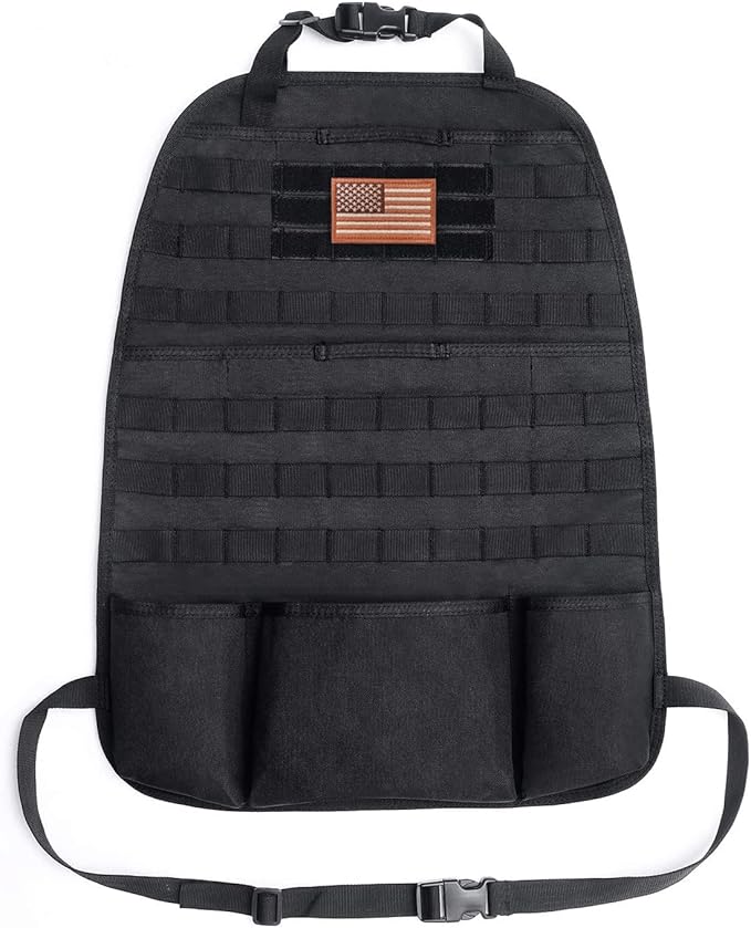 Molle Seat Back Organizer Tactical Car Seat Cover Organizer Panel with Pouches Molle Universal Vehicle Panel (Black)