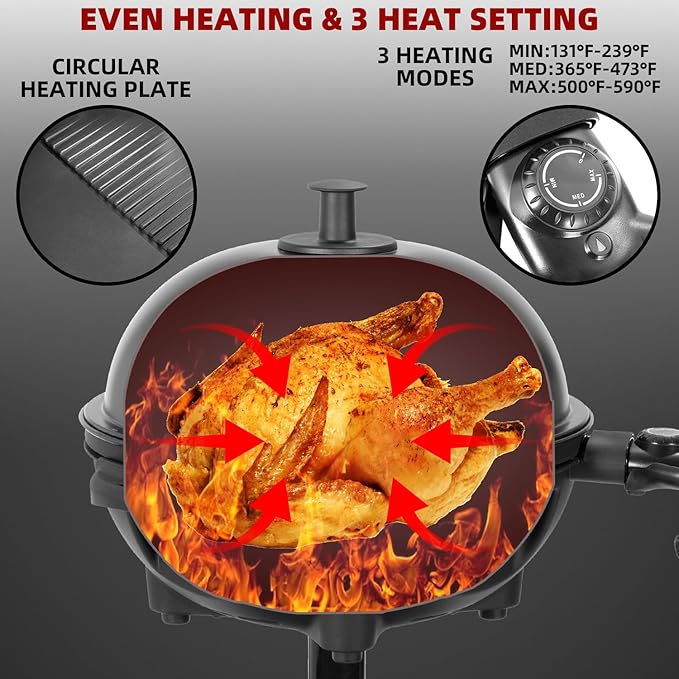 Electric Grill Outdoor/IndoorPortable BBQ Grill with Nonstick Surface200 Square Inches Indoor Electric Barburcue Grill with Adjustable HeatStand/Tabletopfor Patio/Yard/Home(Black)