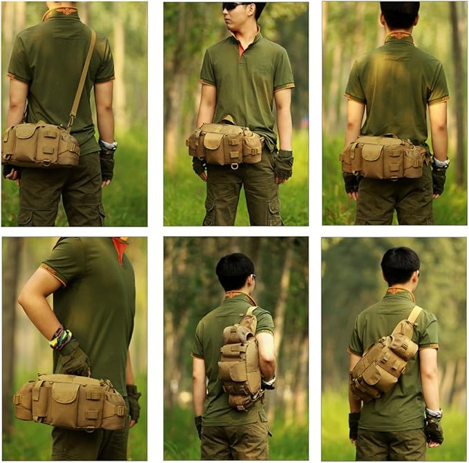 Huntvp Tactical Waist Pack Bag with Water Bottle Pocket Holder Military Fanny Packs Waterproof Hip Belt Bag Pouch for Hunting Camping Trekking (Brown)