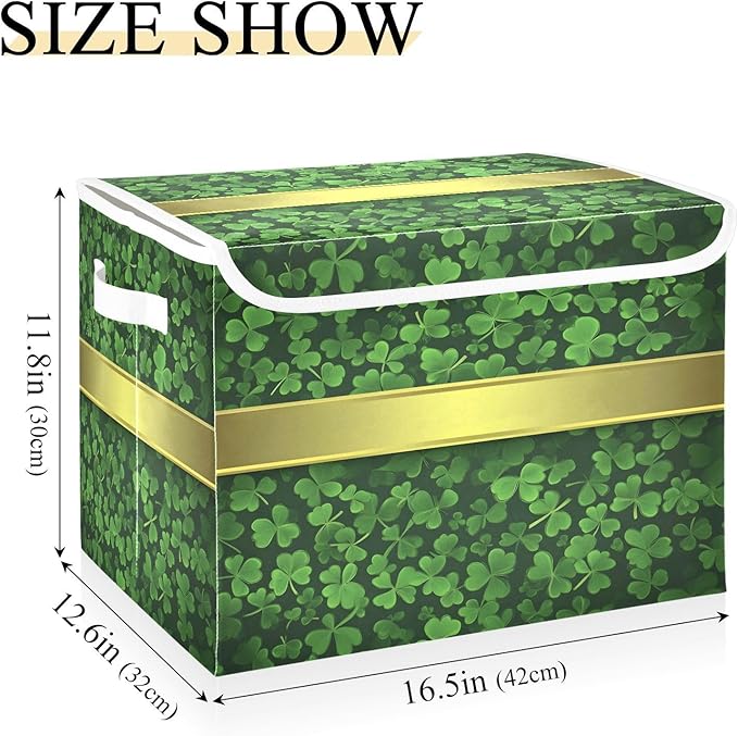 Christmas Storage Baskets with Lids St. Patrick's Day Collapsible Bins Stackable Fabric Linen Baskets Closet Organizer Container 16.5x12.6x11.8