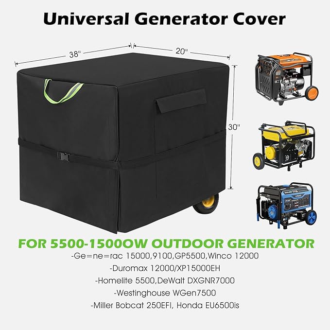 Kaskawise Outdoor Generator Cover 38 L x 28W x 30H Fits 5500-15000W Portable Generators900D Heavy Duty Waterproof Generator Cover with Buckle StrapsAir Vent &amp Carry Bag