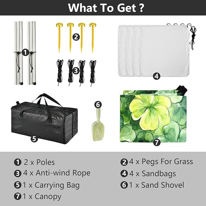 xigua St. Patrick's Day Clover Beach Tent Sun Shelter with Carrying Bag - Silver Coated Oxford Fabric Beach Canopy for Beach Camping Fishing - Includes Windproof Ropes Sandbags &amp Stakes