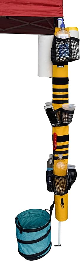ezSTOW Canopy Organizer - Organize Your Awning Drink Holder Paper Towel Storage Sunscreen Pockets Trash Bags Attach to Tree Outdoor Hunting Ballgame Camping Baseball Soccer Track