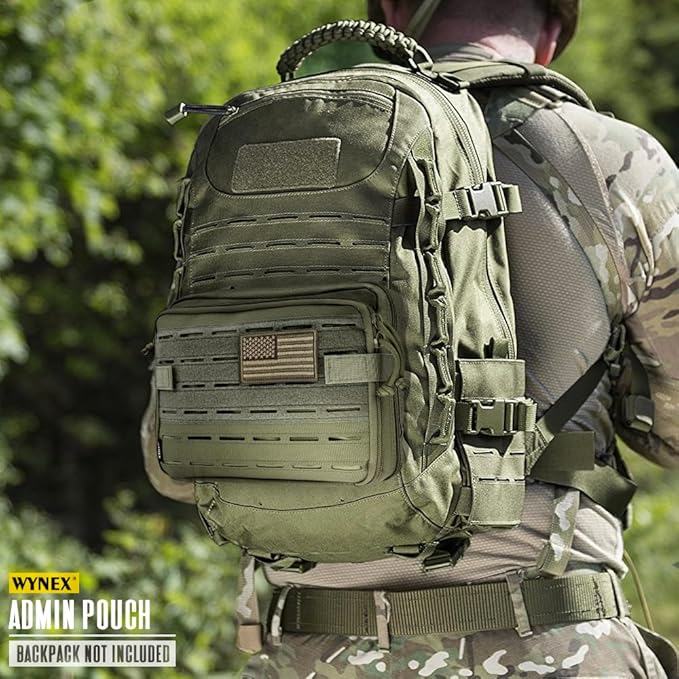 WYNEX Tactical Molle Admin Pouch of Laser Cut Design Utility Pouches Molle Attachment Military Medical EMT Organizer with Map Pocket EDC EMT Pack IFAK Tool Holder Universal U.S.A Patch Included