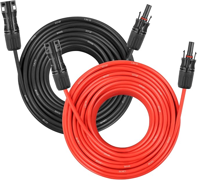 Solar Panel Extension Cable - 8AWG 100FT Solar Wire Cord 8 Gauge PV Wire with Female &amp Male Waterproof Connector for RV Photovoltaic Systems Home Boat Solar Panels Car(100ft Red + 100ft Black