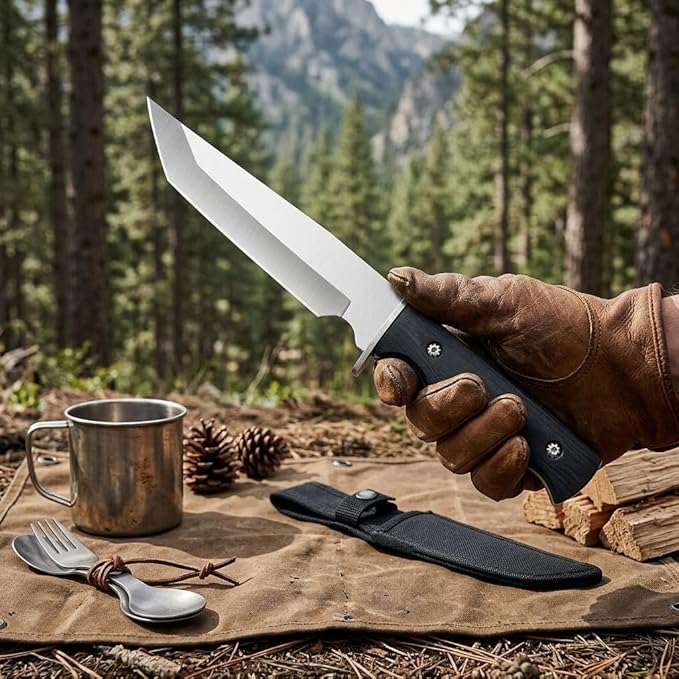12.7 Fixed Blade Survival Knife with Sheath - High Hardness Quenched Stainless Steel Outdoor Knife - Classic Solid Wood Handle Spine - Professional Utility Tool for Camping Hunting &amp Bushcraft