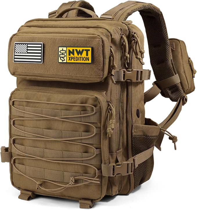 Military Tactical BackpackSturdy Work &amp Molle Laptops RucksackArmy Pack for Hiking Camping Travel Fishing GymKhaki