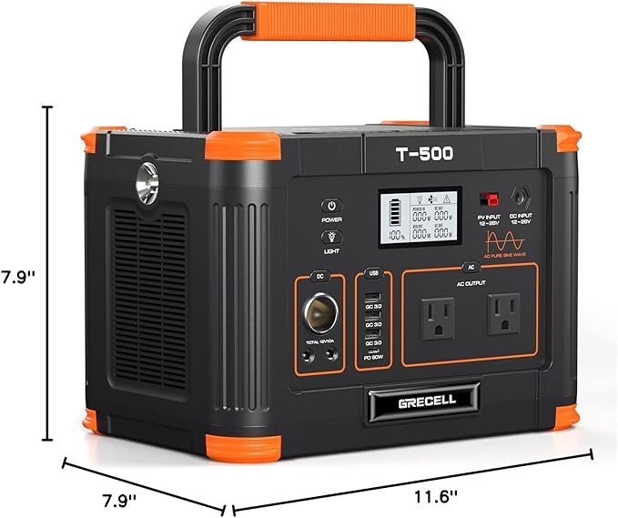 Portable Power Station 500W(Peak 1000W) 519Wh Outdoor Solar Generator Backup Battery Pack with 2 110V AC Outlets 500W 10-Port Powerhouse for RV/Van Camping Fishing Climbing Road Trip Home Emergency