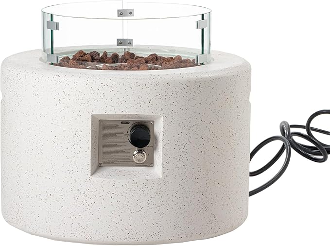 HOMPUS Round Fire Pit Table Outdoor Propane Fire Pit Table w Free Lava Rocks &amp Rain Cover Terrazzo Colorful Fire Pit w Wind Guard for Patio Outside