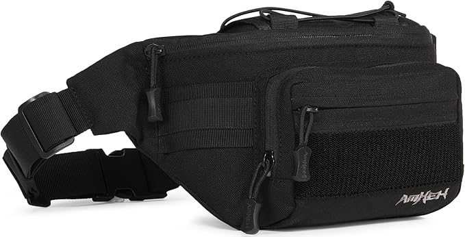 AMHEH 3.5L Tactical Fanny Pack for Men - 1050D Crossbody Waist Bag for Everyday Carry and Light Hiking Fits 28 - 50 Waists (Black)