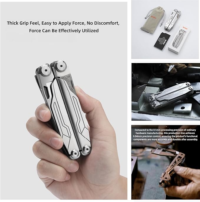 Multitool 19-in-1 Full-Size Lightweight EDC Nylon Bag Multi-Purpose Pliers Stainless Steel Camping Knives &amp Tools Gift Ideas for Men Gifts for Hunters Men who have Everything (Silver)