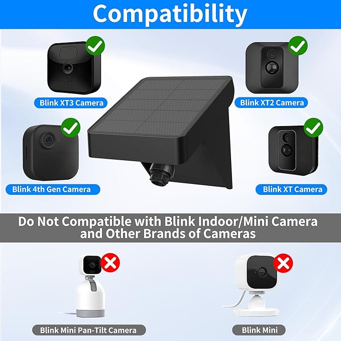 Solar Panel for Blink Outdoor 4 (4th Gen)/XT3/XT2/XT Cameras - IP67 Weatherproof with 3300mAh Extended Battery Adjustable Angle Mount for Optimal SunWireless Security Power (Black2 2 Pack)