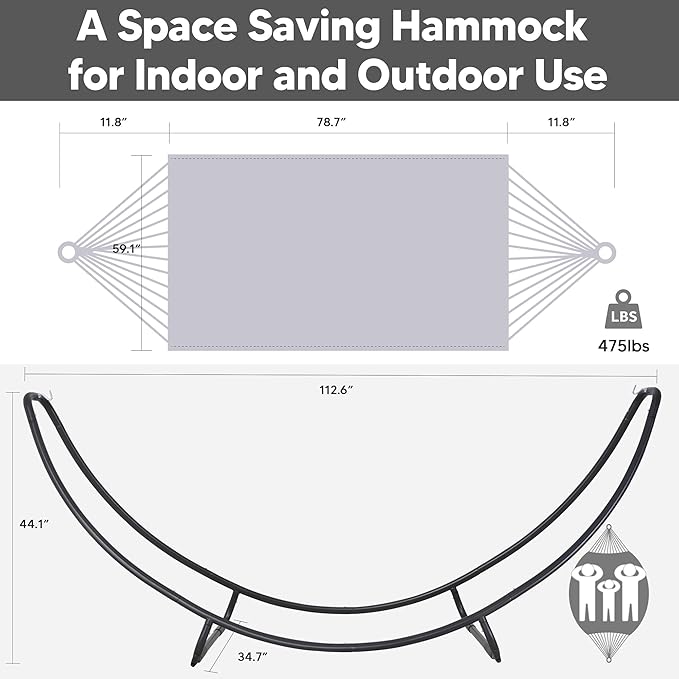 SUNCREAT Portable Large Hammock with Stand Two Person Hammock with Stand Included Patent Pending Light Gray