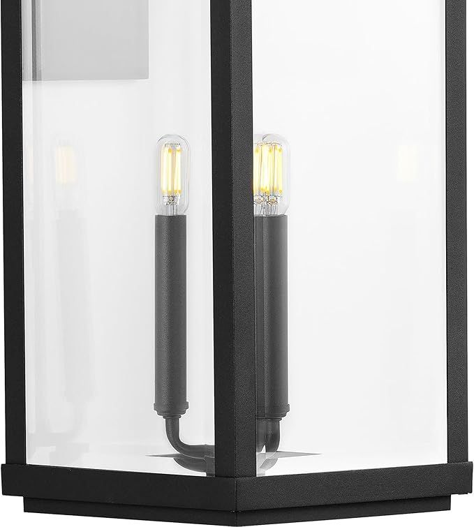 Gibbes Street Collection 3-Light Clear Beveled Glass New Traditional Outdoor Large Wall Lantern Light Textured Black
