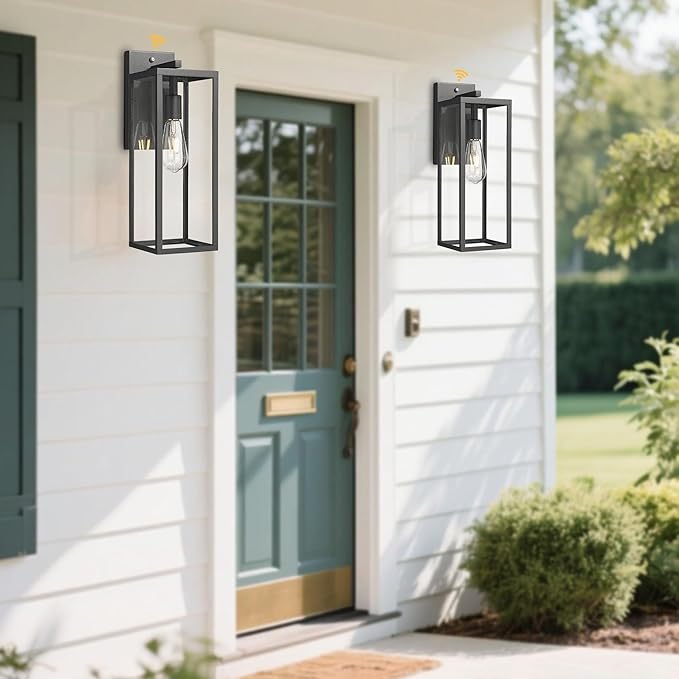 Bestshared Dusk to Dawn Sensor Outdoor Wall Lantern 18 Inch Tall Large Exterior Wall Lights Anti-Rust Modern Black Outside Lamp for House Front Porch Doorway Patio (Black 18 H)