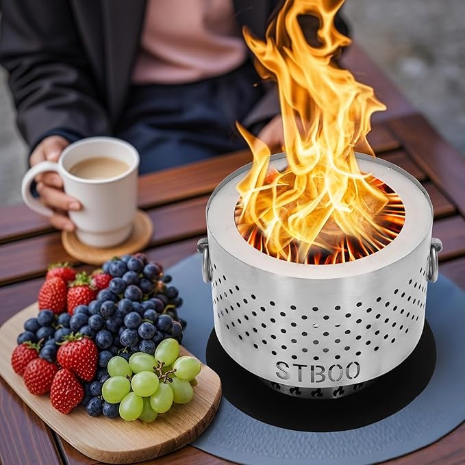Tabletop Fire Pit with Ash Tray - Low Smoke Pellet Portable Table Top Firepit | Indoor&ampOutdoor Mini Personal Fireplace with Travel Bag | Small Smores Firepit for Patio CampingPorch7.8inch Stain