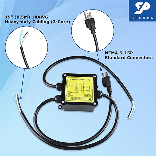 AC120V 15Amp Automatic Transfer Switch ATS Auto Transfer Switch with Core Wires and NEMA 5-15P