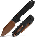 Vosteed Raccoon2.0 Bowie EDC Pocket Knife - 3.25 14C28N Copper Dune Bowie Blade - Top Liner Lock Black Micarta Handle - Camping Surviving Knives - A2926