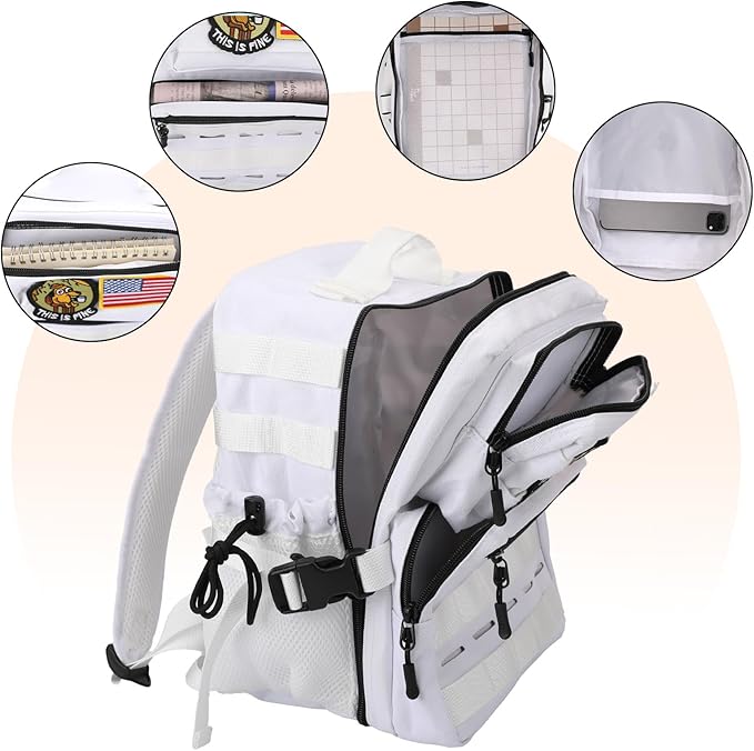 9L Mini Tactical Backpack for Men WomenSmall Military Tactical Backpack for GymHikingCampingCycling (White)