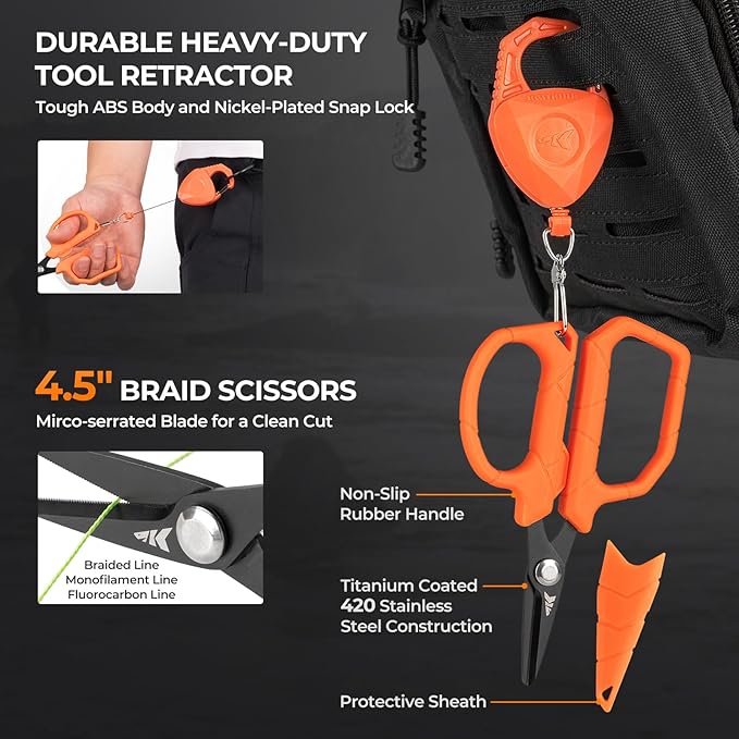 KastKing SteelStream 6pc Fishing Tool Kit - Corrosion Resistant Fishing Pliers with Lanyard Fillet Knife Floating Fish Lip Gripper Fishing Braid Scissors Tool Retractor Fishing Gifts for Men