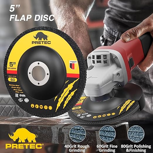 Grinding Cutting Wheels 5 inch Set - PRETEC 5 20 Cut Off Wheels 3 Grinding Wheels and 3 Flap Discs for Angle Grinder Cutting and Grinding 5” x 3/64 x 7/8 20+3+3 PCS Brown