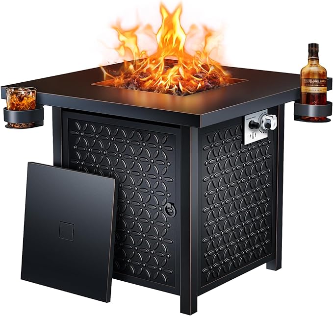 Ciays Propane Fire Pits 32 Inch Outdoor Gas Fire Pit 50000 BTU Steel Fire Table with Lid and Lava Rock Add Warmth and Ambience to Gatherings and Parties On Patio Deck Garden Backyard Black