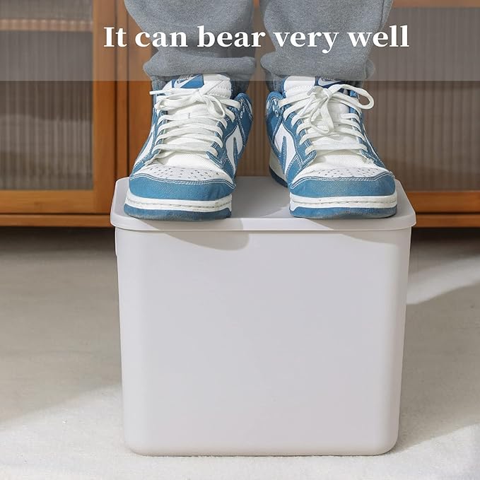 Yishyfier Plastic Storage Baskets With Lid Organizing Container Lidded Knit Storage Organizer Bins for Shelves Drawers Desktop Closet Playroom Classroom Office (4L Light grey)