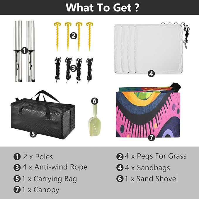 Artistic Eyes Beach Tent Sun Shelter Set UPF50+ UV Protection 10.5 x 9.19 FT Camping Shade Canopy with Sandbags Sand Anchors Carrying Bag and Others