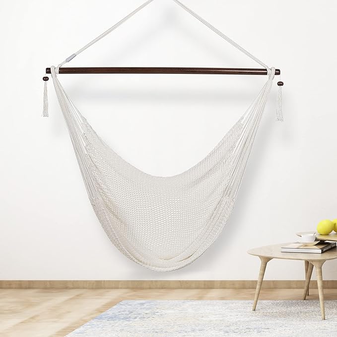 Large Caribbean Hammock Chair - 48 Inch - Polyester - Hanging Chair - White