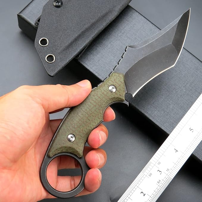 C1117 Fixed Blade KnifeD2 Steel Blade +Micarta Handle Outdoor EDC Survival Claw Knife with Kydex Sheaths(Green) …