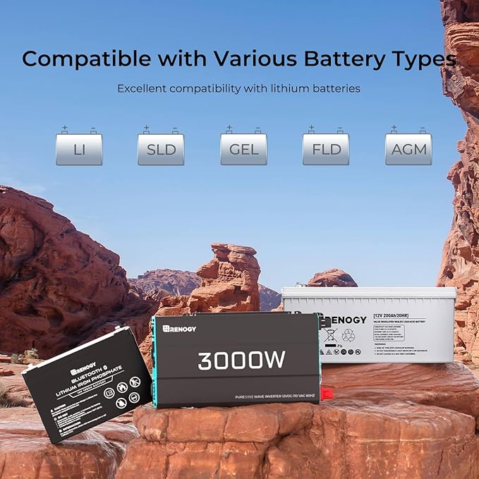 Renogy 3000W 12V Pure Sine Wave Inverter 3000 Watt Solar Power Battery Converter 12VDC to 120Vac ETL Listed