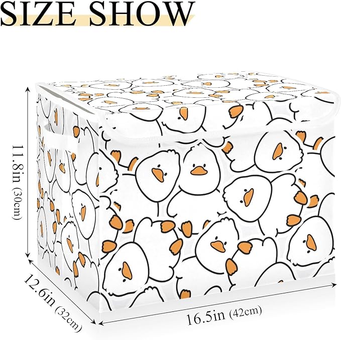 Cute Duck Lidded Home Storage Bins Closet Storage Bins Foldable Oxford Fabric Storage Box for Home Bedroom Closet Office (16.5x12.6x11.8 in)