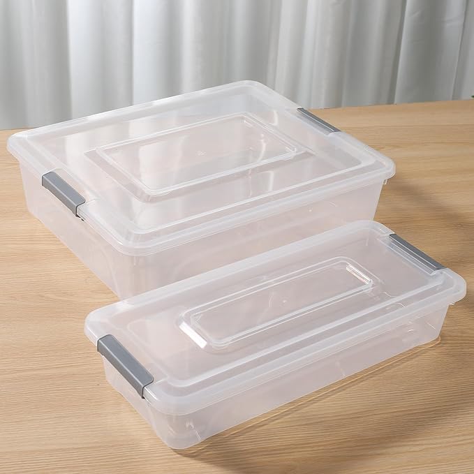 8 Pack 4QT Clear Plastic Storage Bins with Lids Stackable Storage Box for Crafts Supplies Plastic Container Bins for Organizing (Small 8Pack)