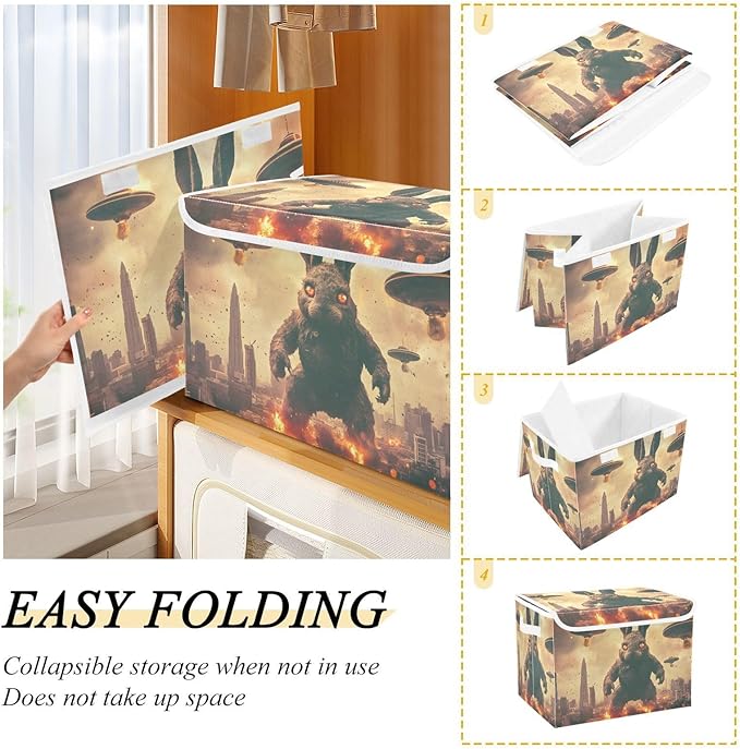 AIXIWAWA Lidded Storage Cube (Rabbit Monster) Fabric Foldable Closet Bins with Flip Lid and Handles Organizer Basket Container 16.5 x 12.6 x 11.8 IN