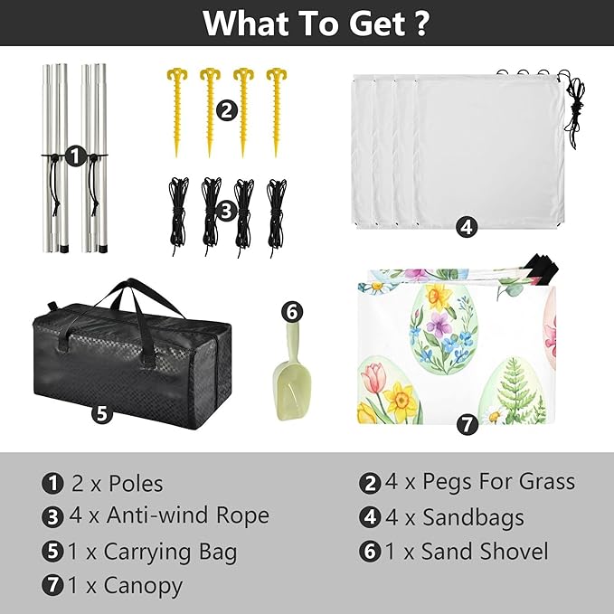 Easter Egg Beach Canopy Sun Shelter with Sandbags &amp Sand Shovel &amp Windproof Ropes - Portable 110x126 Beach Shade Beach Tent for Camping Picnics