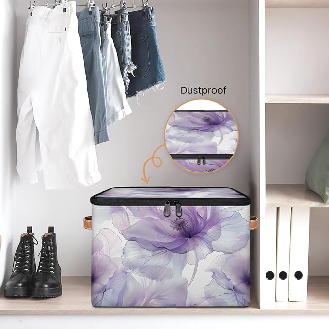 Storage Bins with Lids Blooming Flower Storage Basket Clothes Organizer with Handles Closet Storage Containers for Clothing Bedding Blanket